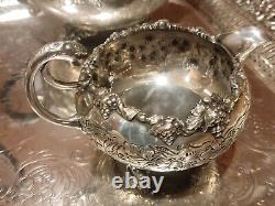 Large ornate English Silver-plated Tea Set On Butler Platter