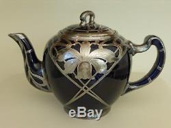 Lenox Antique (1896-1906) Art Nouveau Cobalt Blue Silver Overlay Tea Set