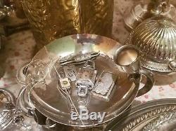 Lot sterling&plated tea sets jewelry bullion&more withscrap! Brass stand not part