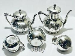 Majestic Antique Set of 5 English Tea Set Acme Silver Plated Quadruple
