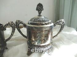 Meriden B Co Silverplate FRENCH ART DECO REPOUSSE COFFEE SUGR TEA POT SET 1920