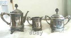 Meriden B Co Silverplate FRENCH ART DECO REPOUSSE COFFEE SUGR TEA POT SET 1920