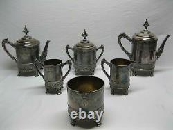 Meriden Victorian Aesthetic Era Tea Set Birds Leaves Fancy Silver Plate Old Vtg