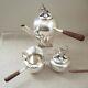 Mexican Modernist Sterling Silver Wood Handle Tea Set Coffee Pot Orchid Top Imsa