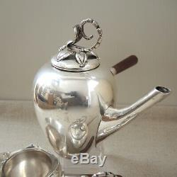 Mexican Modernist Sterling Silver Wood Handle Tea Set Coffee Pot Orchid Top IMSA
