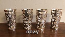 Mexico 925 Sterling Silver Overlay Set 4 Iced Tea Tumblers OVERLAY-NO GLASSES