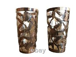 Mexico 925 Sterling Silver Overlay Set 4 Iced Tea Tumblers OVERLAY-NO GLASSES