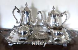 Mid-Century F B ROGERS SILVER PLATE BUTLERS 25 FOOTED TRAY/Tea Set (6 pcs)