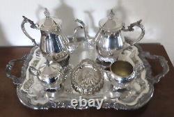 Mid-Century F B ROGERS SILVER PLATE BUTLERS 25 FOOTED TRAY/Tea Set (6 pcs)