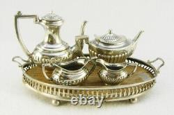 Miniature Sterling Silver Tea Set & Tray 5 Pce Doll House Antique John Rose 1/12