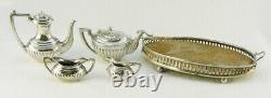 Miniature Sterling Silver Tea Set & Tray 5 Pce Doll House Antique John Rose 1/12