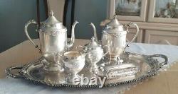 Nice Sheridan Silver on Copper Tea/Coffeepot set & Huge Silverplated Waiter Tray