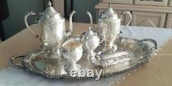 Nice Sheridan Silver on Copper Tea/Coffeepot set & Huge Silverplated Waiter Tray