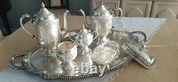 Nice Sheridan Silver on Copper Tea/Coffeepot set & Huge Silverplated Waiter Tray
