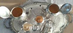 Nice Sheridan Silver on Copper Tea/Coffeepot set & Huge Silverplated Waiter Tray