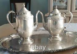 Nice Sheridan Silver on Copper Tea/Coffeepot set & Huge Silverplated Waiter Tray