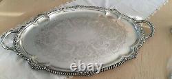 Nice Sheridan Silver on Copper Tea/Coffeepot set & Huge Silverplated Waiter Tray