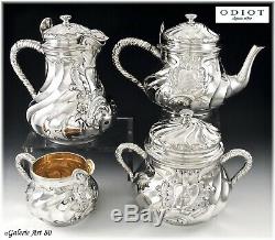 ODIOT Antique French Sterling Silver Vermeil Tea & Coffee Set 4pc