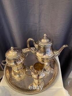 Old 4 Piece Tea Set Silver Metal Louis XV Style Gadron Decor