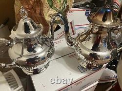 Oneida Silver plate Coffee and Tea Pot Teapot with Butler's Serving Tray Set