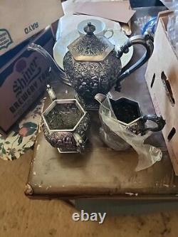 Ornate Barbour Internatinal Silver Co Silverplate Tea/Coffee Pot Set