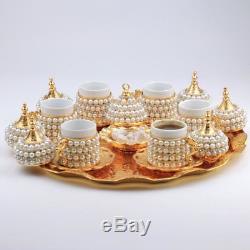 Ottoman Turkish Silver Brass Tea Coffee Saucers Cups Tray Set HIGHEST QUALITY