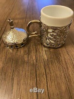 Ottoman Turkish Silver Metal Tea Coffee Saucers Cups Tray Set UK SELLER