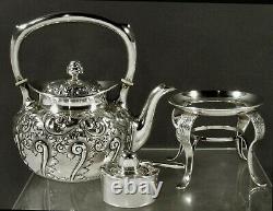 Ovington Bros. Sterling Tea Set c1890 HAND DECORATED