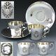 Pair Of Antique French Sterling Silver Tea Cup & Saucer Set, 4pc, Empire Style