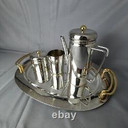 PM Italy Argente Silver Plated Brass Tea Coffee Set Pot Creamer and Sugar Bowl