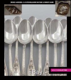 PUIFORCAT ANTIQUE 1880s FRENCH STERLING SILVER TEA/COFFEE SPOONS SET 12pc 297g