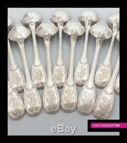 PUIFORCAT ANTIQUE 1880s FRENCH STERLING SILVER TEA/COFFEE SPOONS SET 12pc 310g
