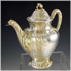 PUIFORCAT Rare French Art Nouveau IRIS Sterling Silver Vermeil Tea Coffee Set