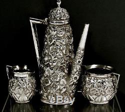 Peter L. Krider Sterling Tea Set c1880 DEMITASSE HAND DECORATED
