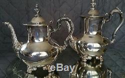 Poole Silver Co Silverplate Tray & 5 Piece Coffee & Tea Service Set-Old English