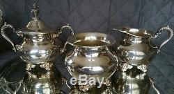 Poole Silver Co Silverplate Tray & 5 Piece Coffee & Tea Service Set-Old English