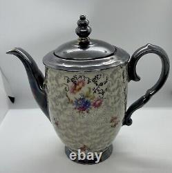 Porcelain Tea Set Marked Rudolf Wachter Silver Withfloral For 6 appraised 250.00