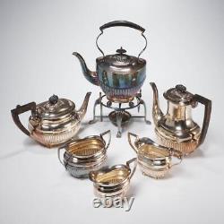 Potosi Silver Plate 6 Pc Half Fluted Tea Service Set Incl Teapot Sugar Creamer