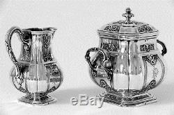 Puiforcat French Sterling Silver 18k Gold Tea, Coffee Set 4 pc, Regency