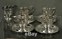 R. Wallace Sterling Tea Set 4 Cups & 5 Saucers c1910