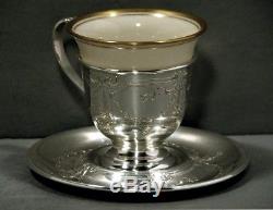 R. Wallace Sterling Tea Set 4 Cups Saucers & Lenox Liners c1910