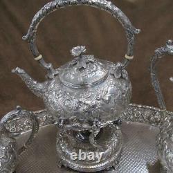 RARE 8 Pc Kirk & Son Repousse Sterling Silver Coffee Tea Service Set withTray J853