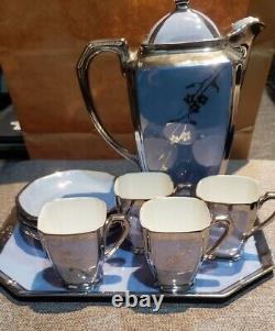 RARE Art Deco Lusterware Oremont Bavaria Germany Blue Silver Porcelain Tea Set