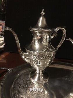 RARE EARLY 1900s ARTCRAFT 5 PC. STERLING SILVER COFFEE, TEA SET ANTIQUE SERVING