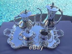 RARE LARGE MODERN GERMAN MUSEUM QUALITY 5 PC STERLING TEA / COFFEE SET With TRAY