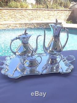 RARE LARGE MODERN GERMAN MUSEUM QUALITY 5 PC STERLING TEA / COFFEE SET With TRAY