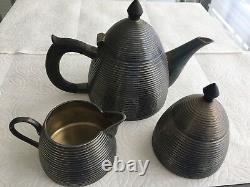 RARE Mid-Century Beehive silverplated Tea / Coffee Set Bakelite handles