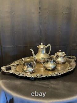 RARE VINTAGE ANTIQUE SHEFFIELD SILVER SERVING TRAY With REED&BARTON SILVER TEA SET