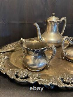 RARE VINTAGE ANTIQUE SHEFFIELD SILVER SERVING TRAY With REED&BARTON SILVER TEA SET