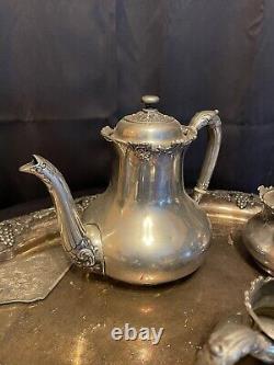 RARE VINTAGE ANTIQUE SHEFFIELD SILVER SERVING TRAY With REED&BARTON SILVER TEA SET